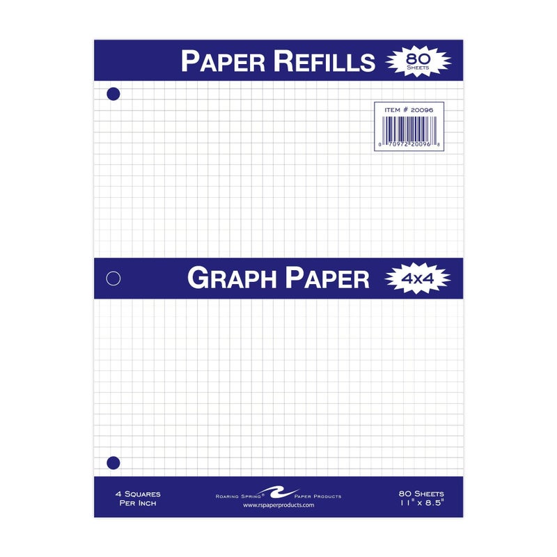 Roaring Spring Loose Leaf Paper, Notebook Filler Graph Paper, 11" x 8.5", 4x4 Grid, 80 Sheets, 3 Hole Punch - Image 1